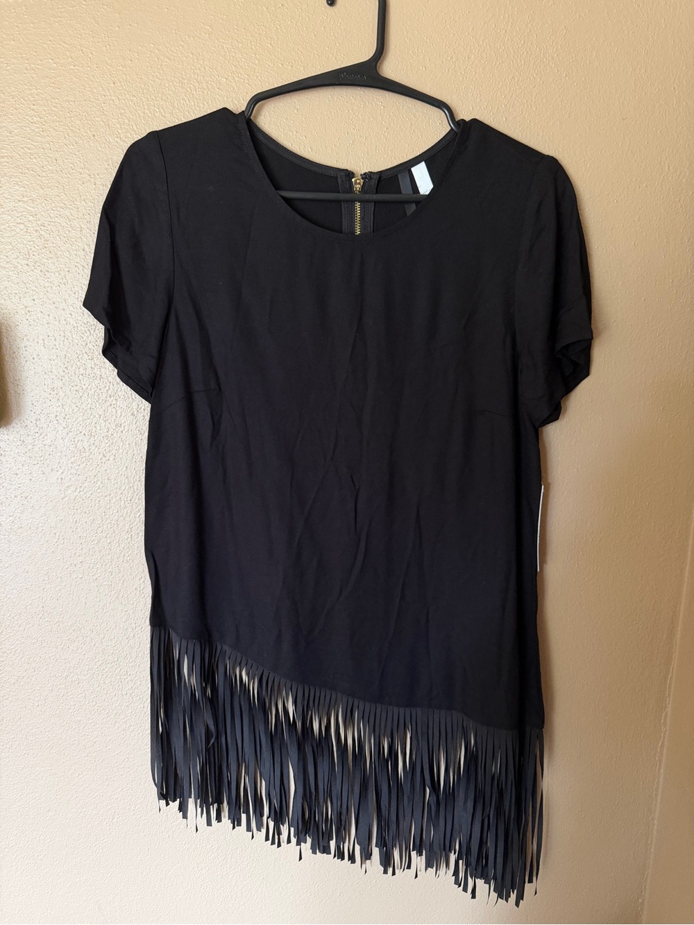 Women’s Black Fringe Short Sleeve Top XS